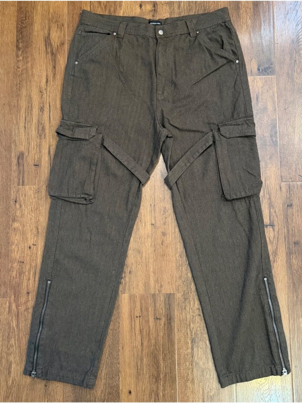 Urban Outfitters Standard Cloth Herringbone Twill Cargo Pants Brown Sz Large